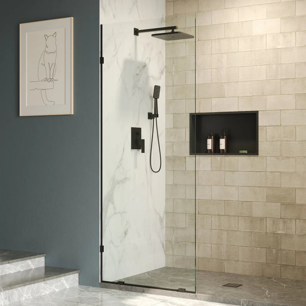 Single Fixed Frameless Glass Shower Enclosure 36 x 78 Installed with Hardware