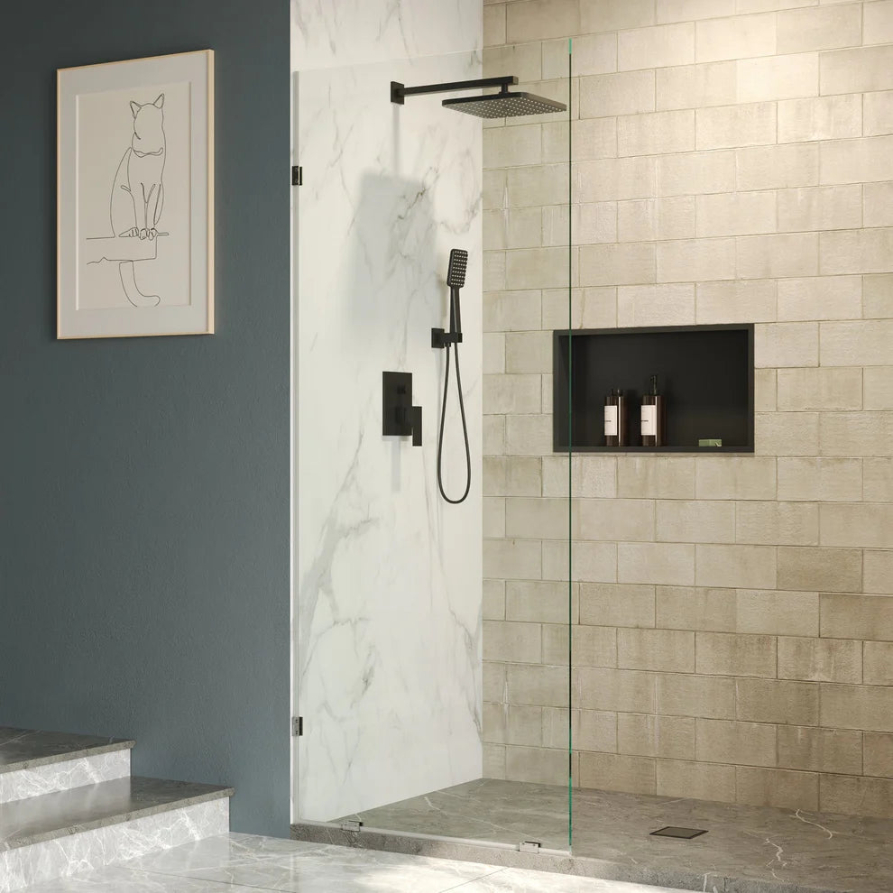 Single Fixed Frameless Glass Shower Enclosure 36 x 78 Installed with Hardware