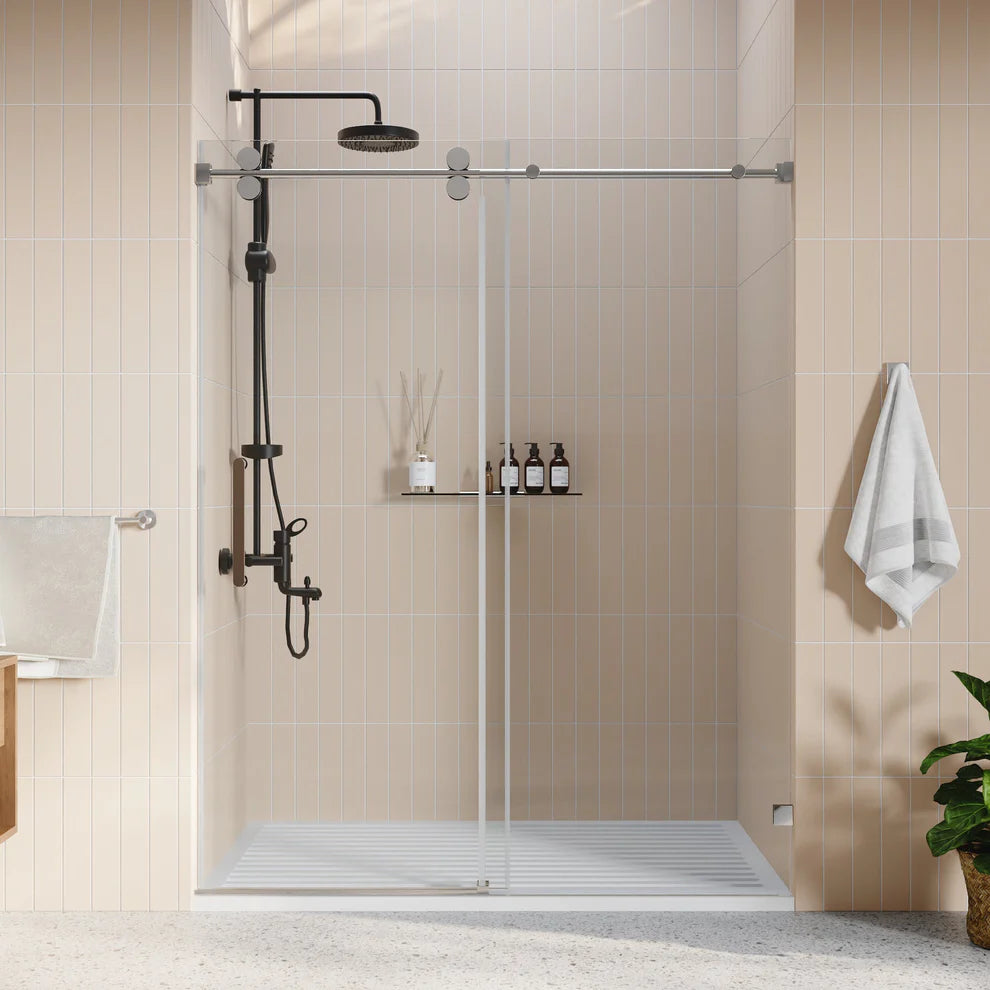 Single Sliding Frameless Shower Enclosure 60 x 76 Installed